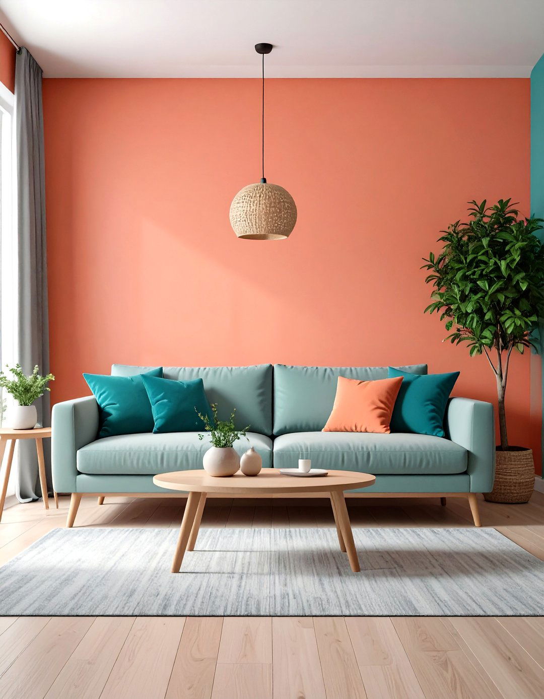 Vibrant Coral Living Room - 30 living room painting ideas