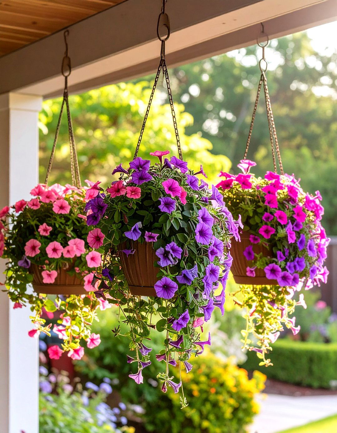 Vibrant Hanging Basket Displays - 30 small backyard landscaping ideas