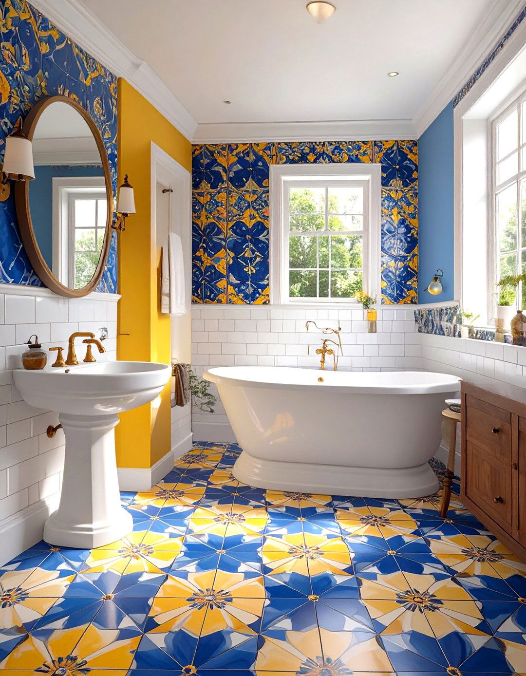 Vibrant Patterned Cement Tile Bathroom Flooring - 30 bathroom flooring ideas