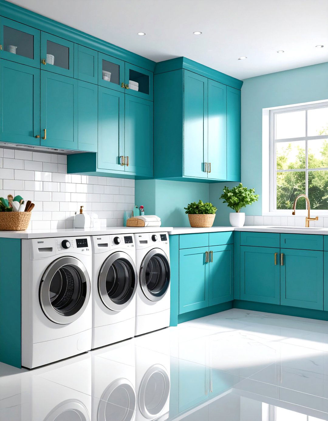 Vibrant Teal Laundry Room - 30 laundry room color ideas