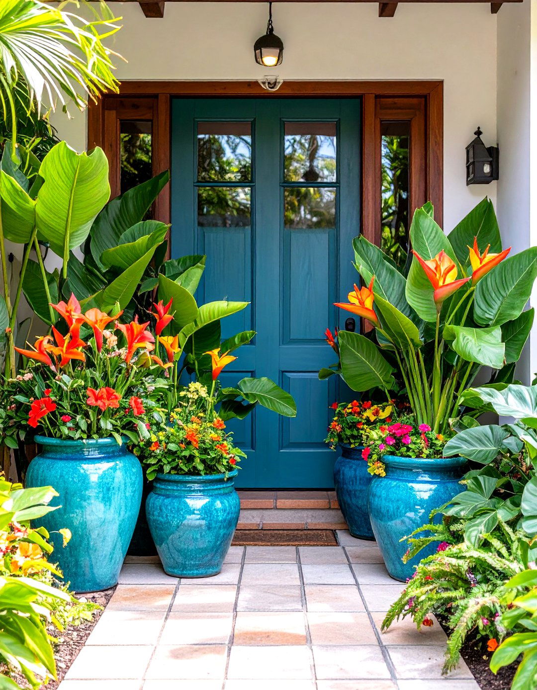 Vibrant Tropical Oasis Garden - 30 front yard container garden ideas