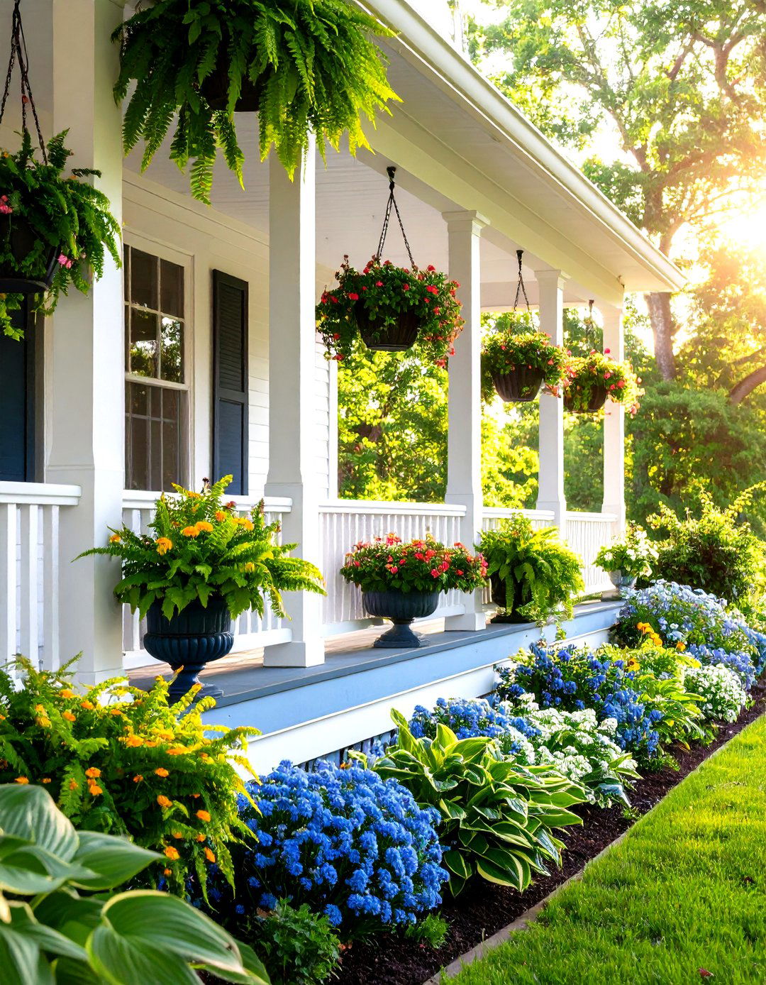 Victorian Fern and Hosta Porch - 30 front porch landscaping ideas