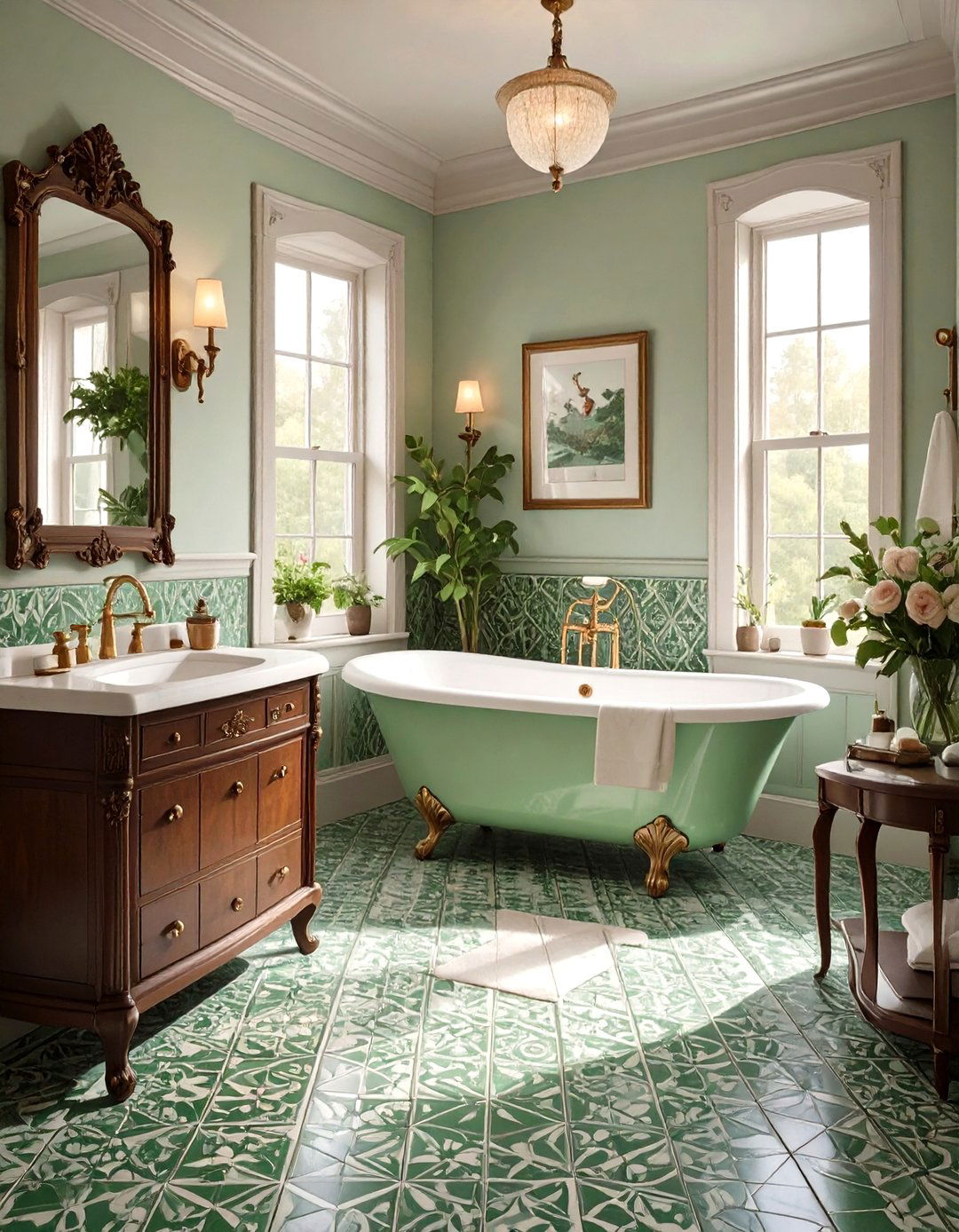 Victorian Inspired Green Bathroom - 30 green tile bathroom ideas