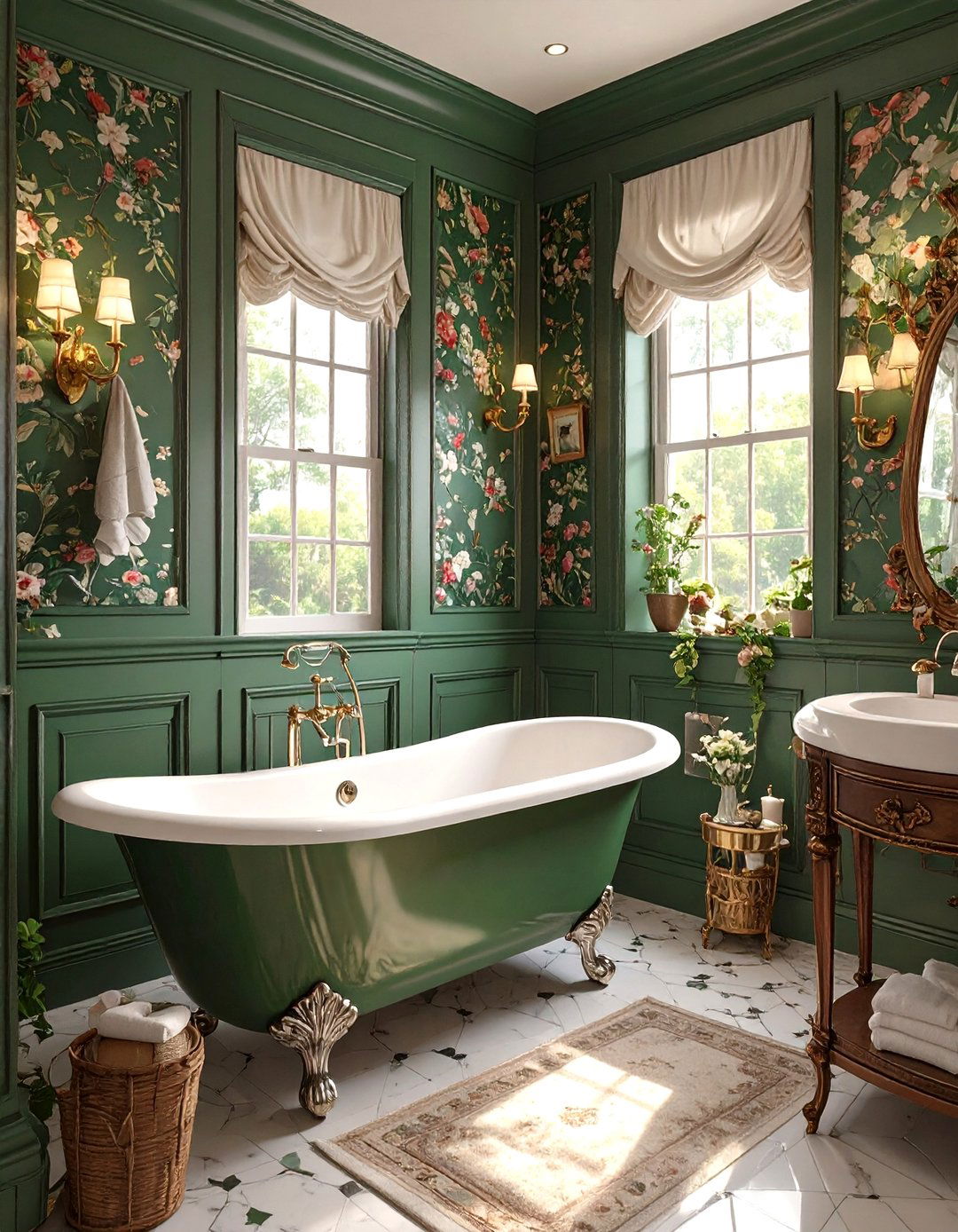 Victorian Style Dark Green Bathroom - 30 dark green bathroom ideas