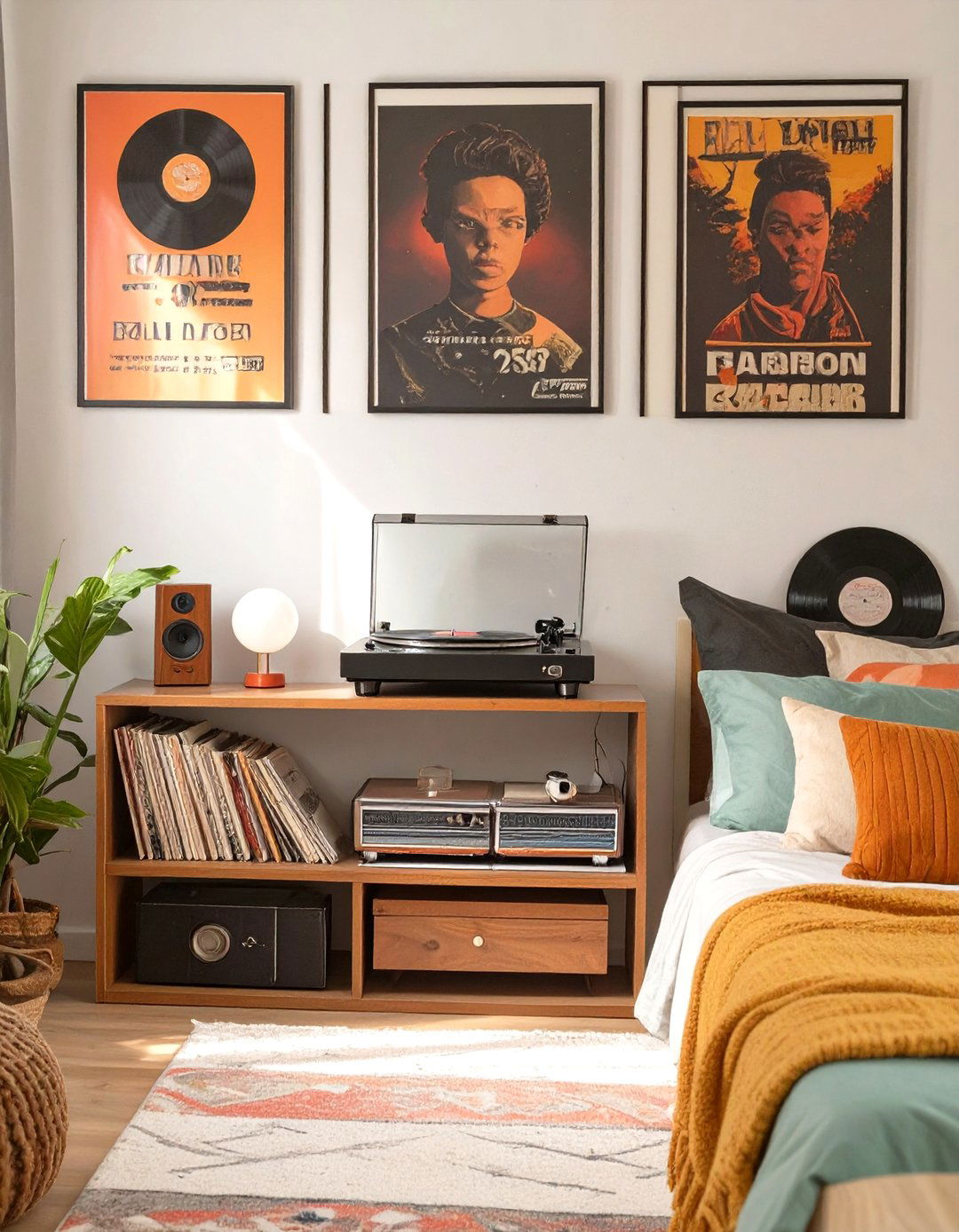 Vintage Band Posters and Vinyl Display for a Teen Boys Bedroom - 30 teen boys bedroom ideas