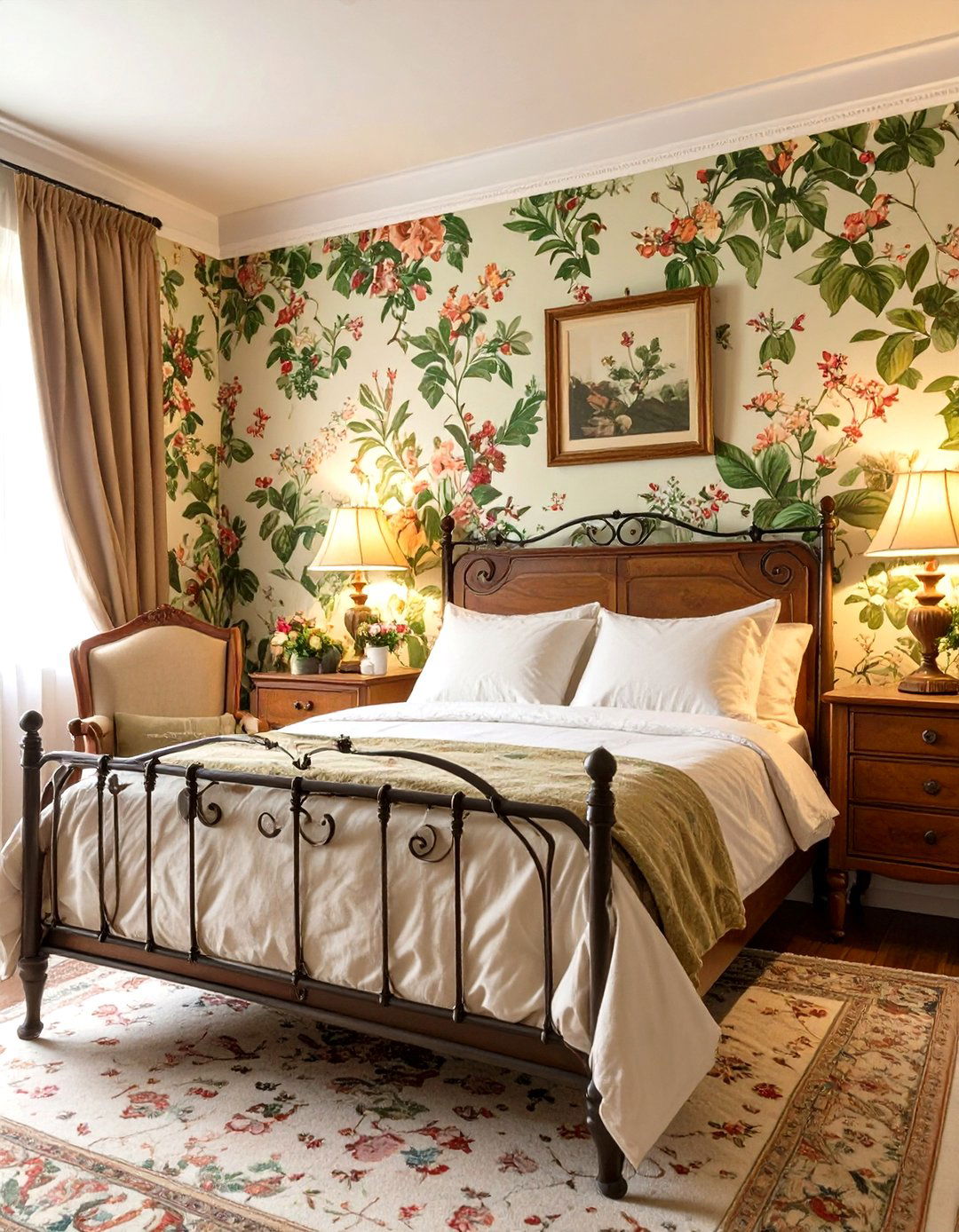 Vintage Botanical Print Bedroom - 30 classy bedroom wallpaper designs