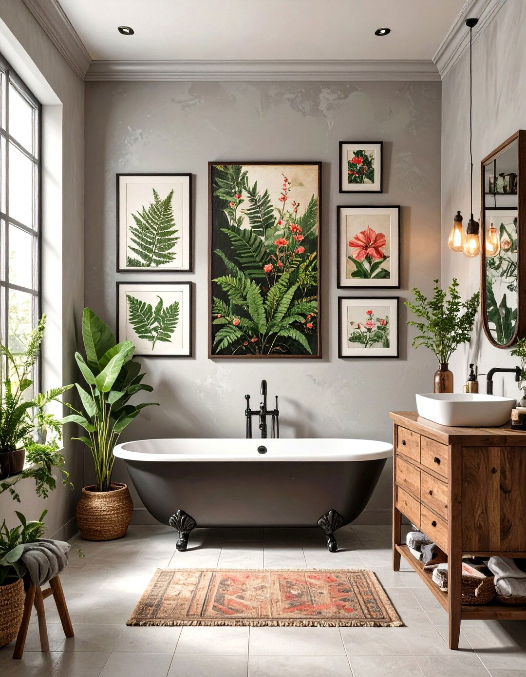 Vintage Botanical Print Gallery Wall - 30 vintage bathroom ideas