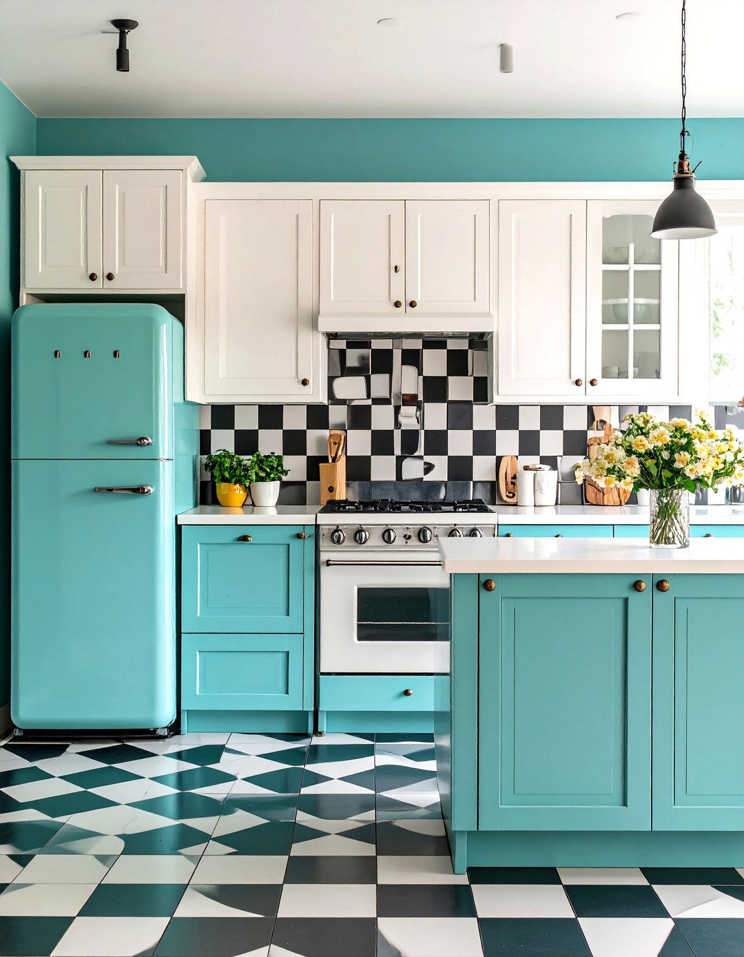 Vintage Checkerboard Kitchen - 30 kitchen backsplash tile ideas