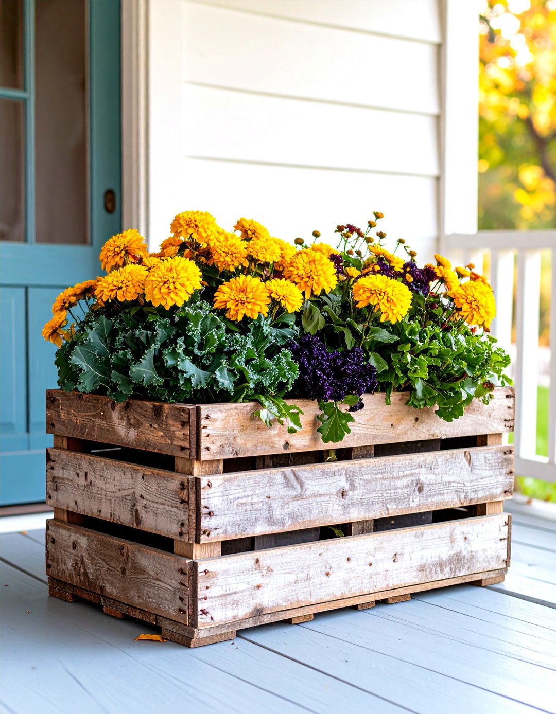 Vintage Crate Fall Planter - 30 front porch fall planter ideas
