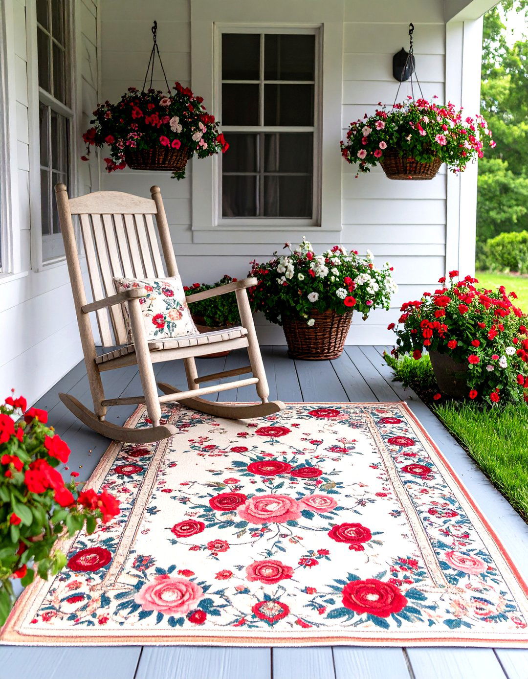 Vintage Inspired Floral Rug - 30 front porch rug ideas