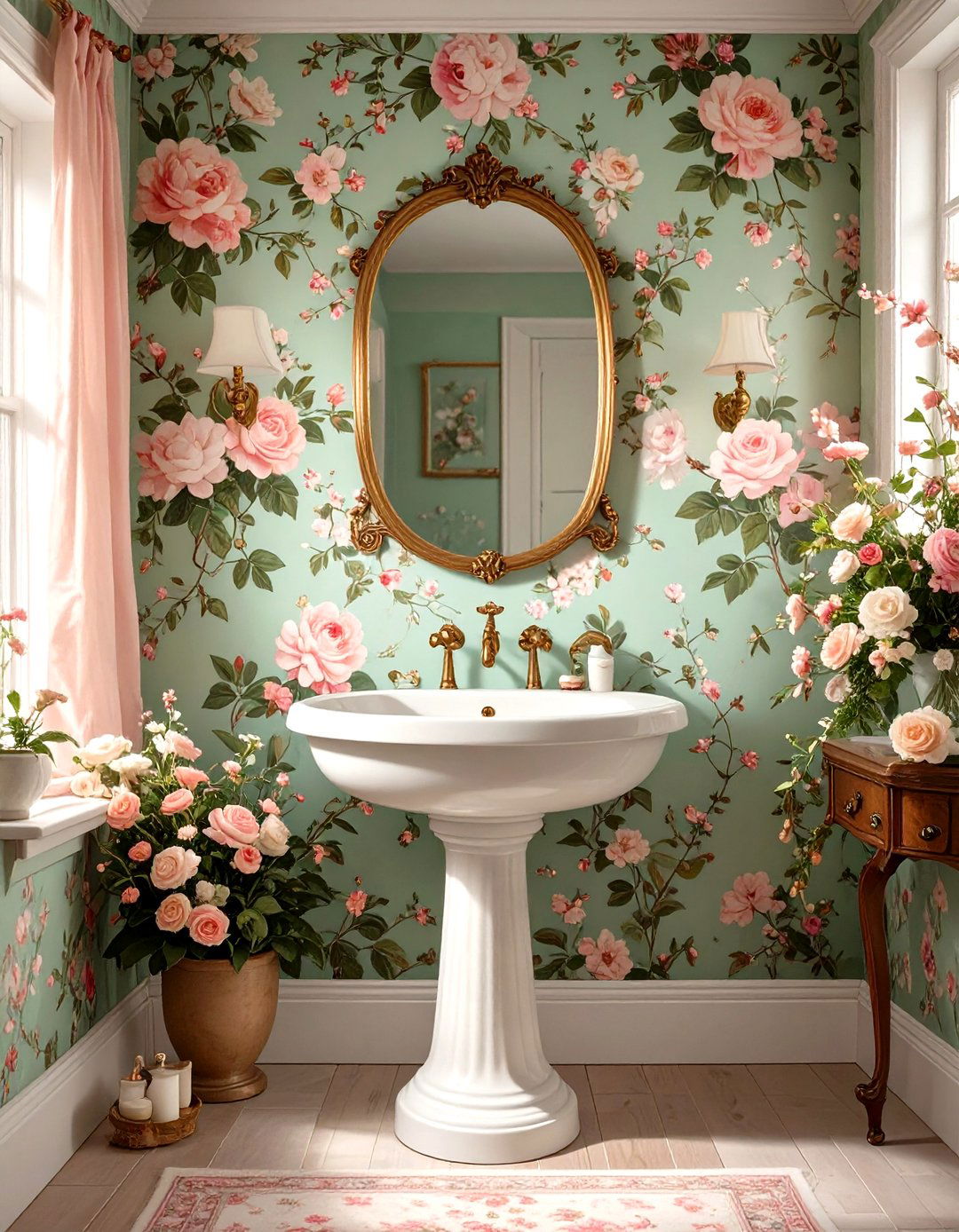Vintage Inspired Floral Wallpaper - 30 vintage bathroom ideas