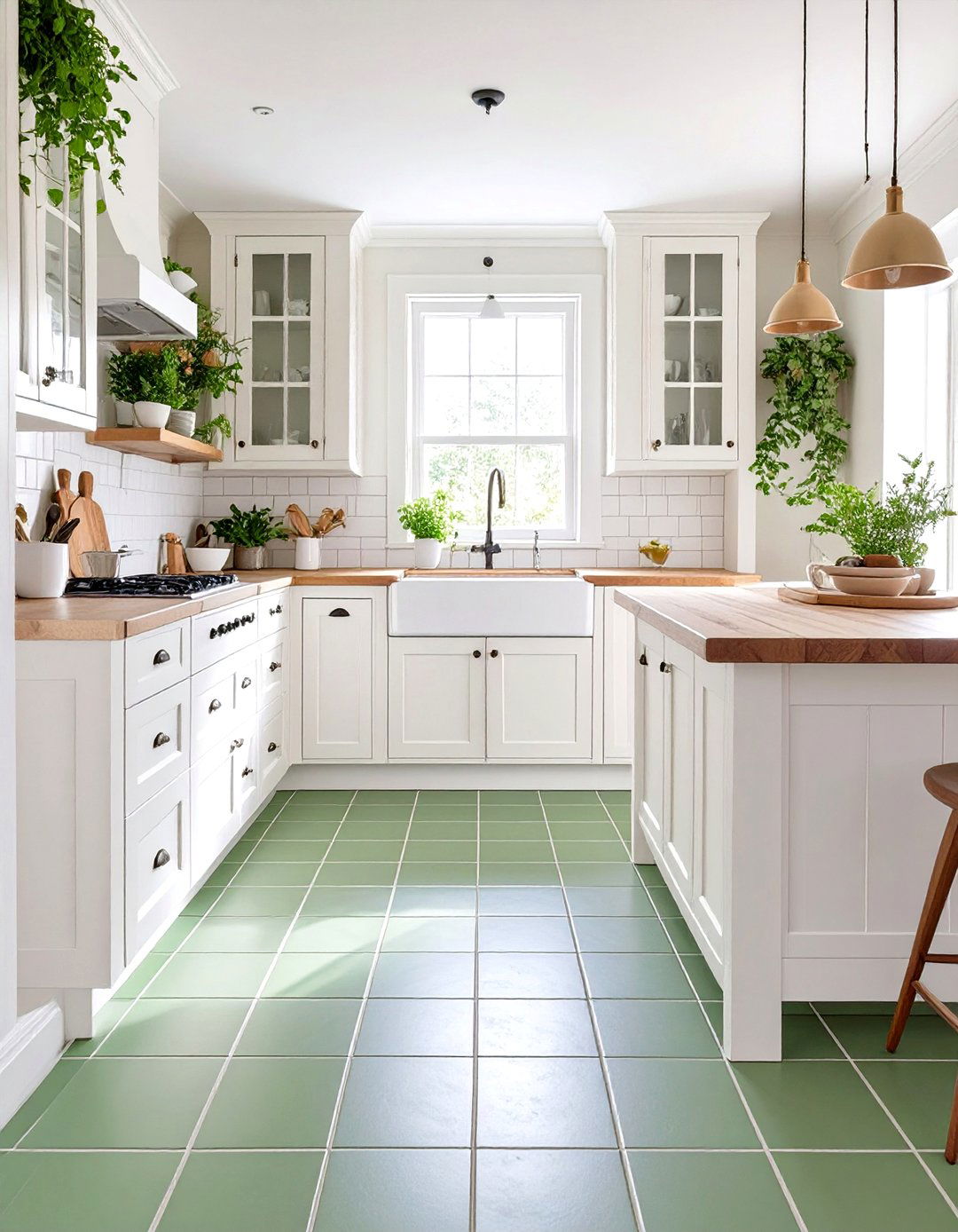 Vintage Inspired Green Kitchen Floor Tile - 30 small kitchen floor tile ideas