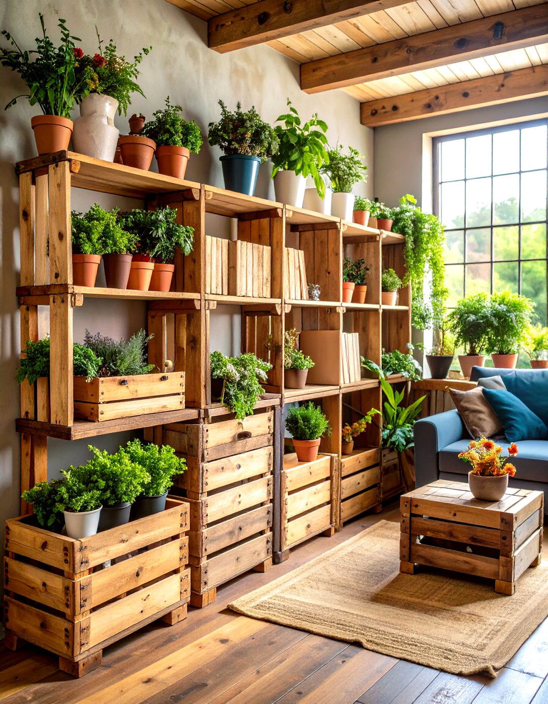 Vintage Inspired Living Room Crate Shelves - 30 living room wall shelf decor ideas