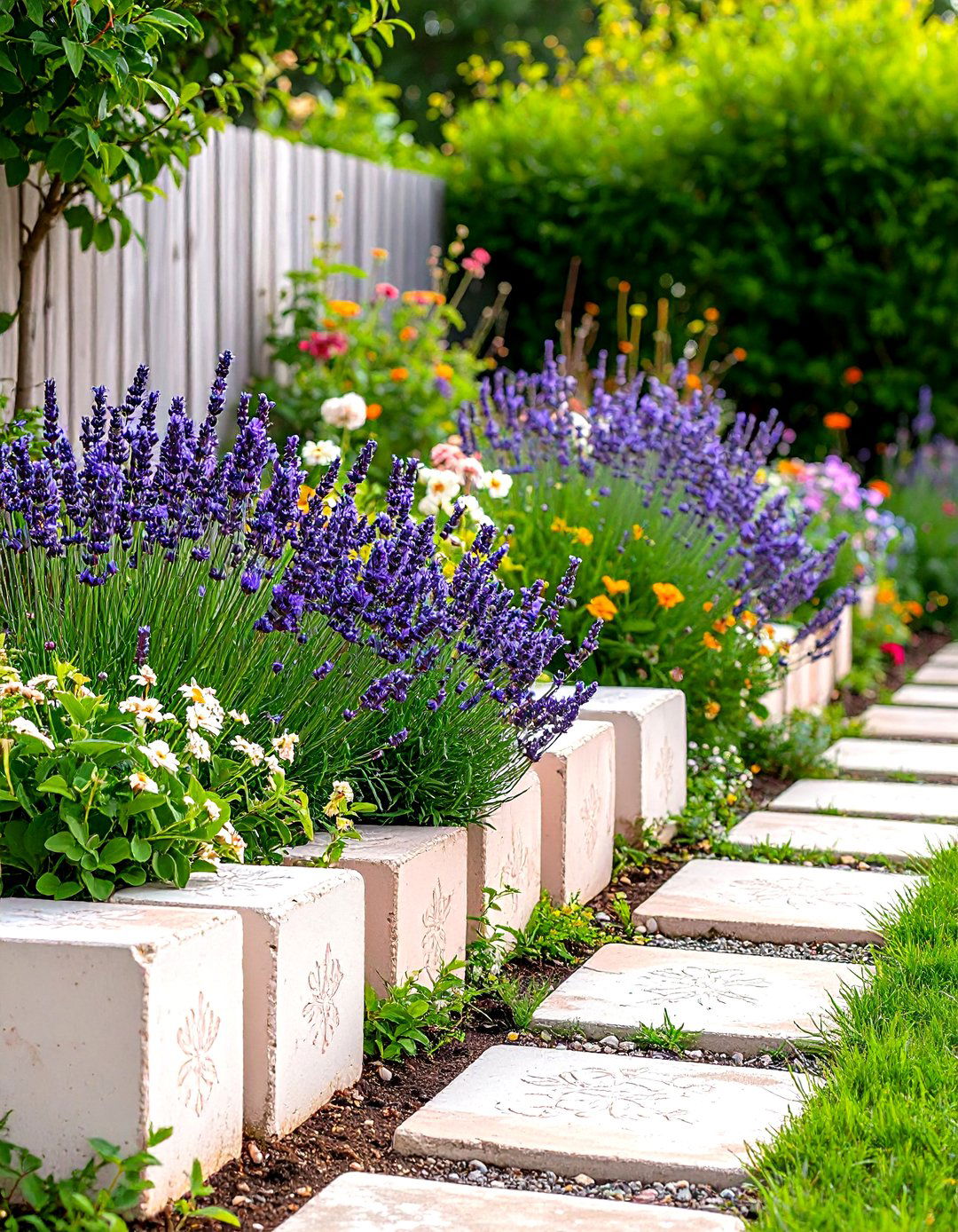 Vintage Inspired Painted Cinder Block Border - 30 painted cinder block garden ideas