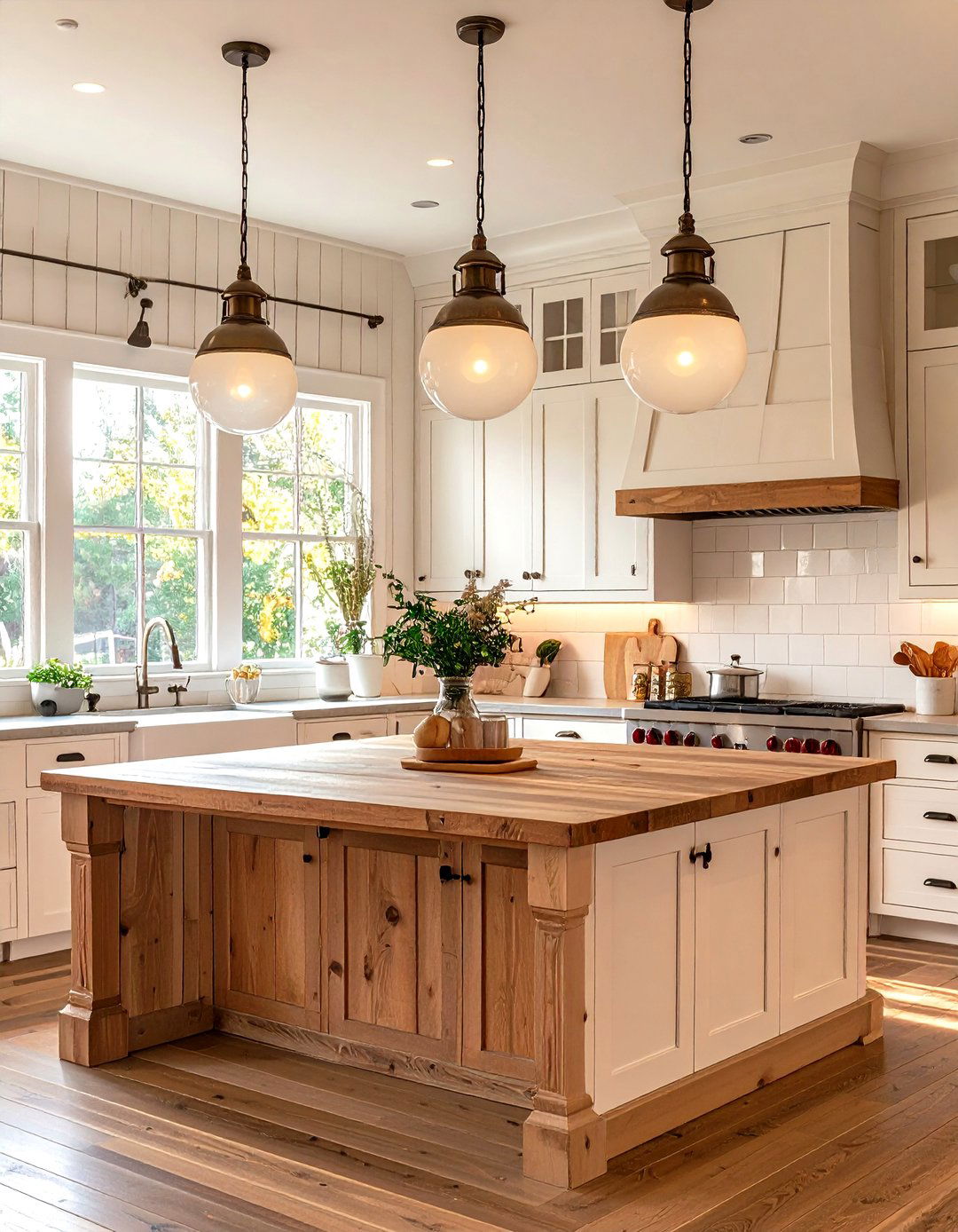 Vintage Kitchen Charm with Schoolhouse Lights - 30 kitchen island lighting ideas