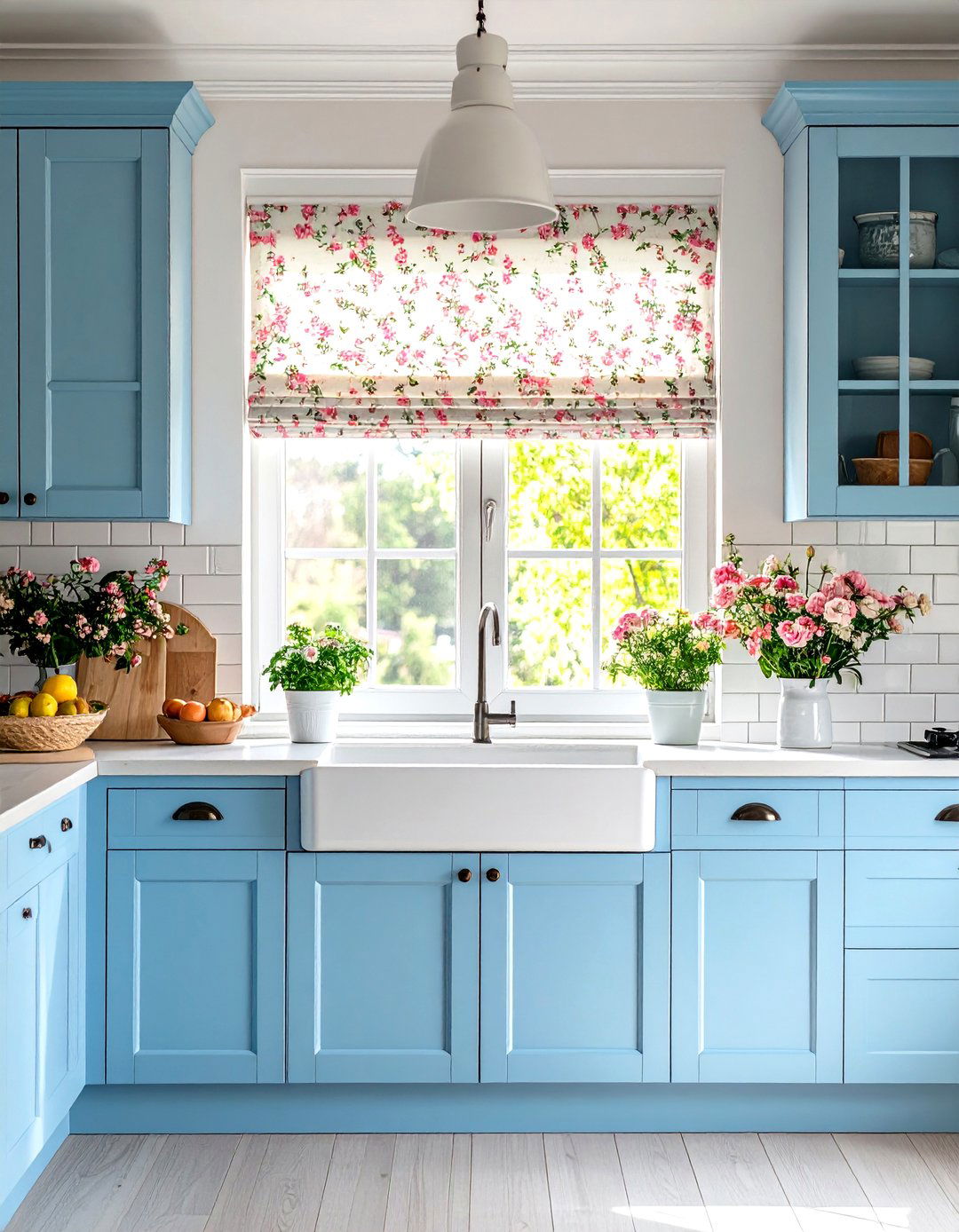 Vintage Kitchen with Floral Roller Blinds - 30 kitchen blinds ideas