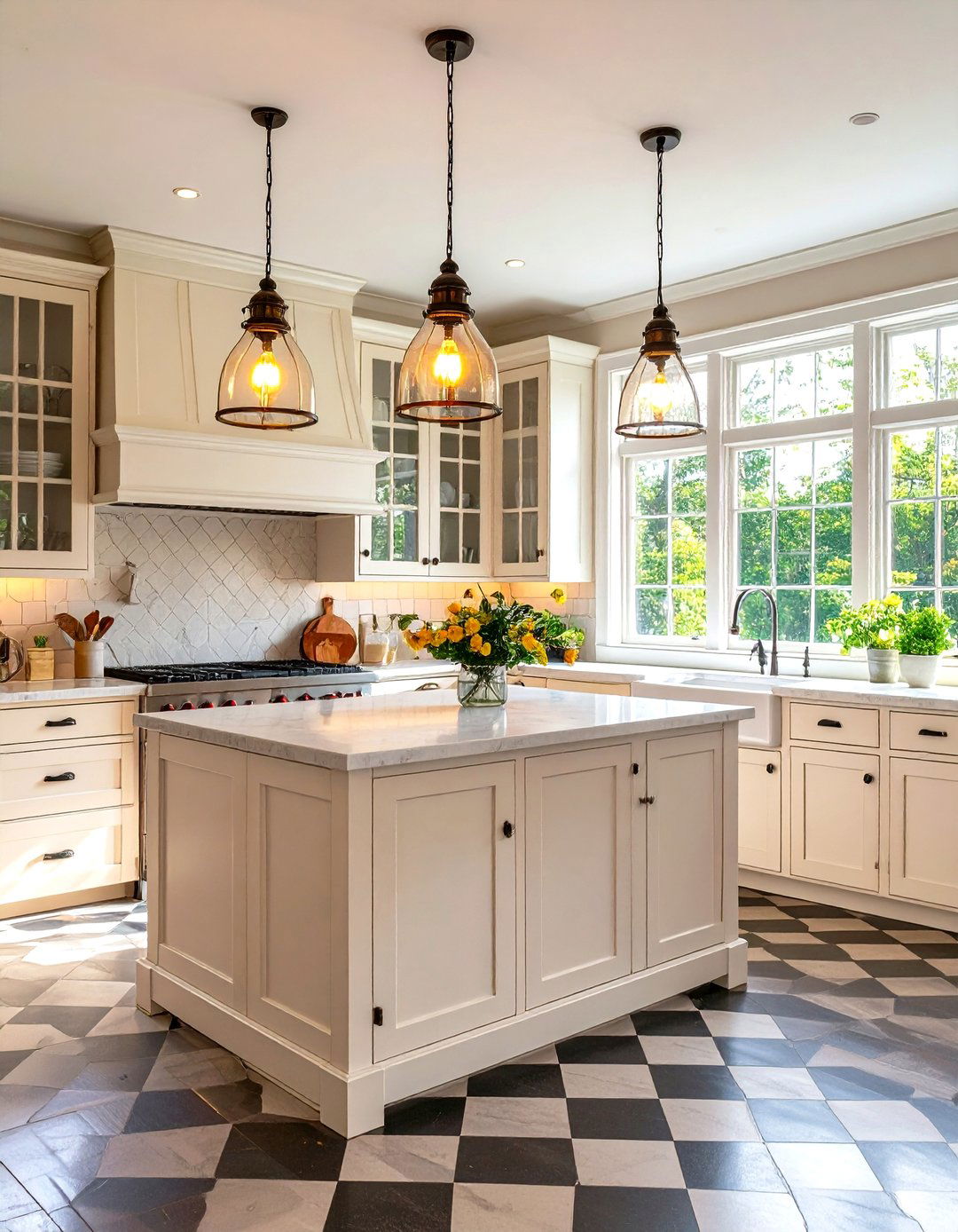 Vintage Kitchen with Schoolhouse Lights - 30 kitchen lighting design ideas