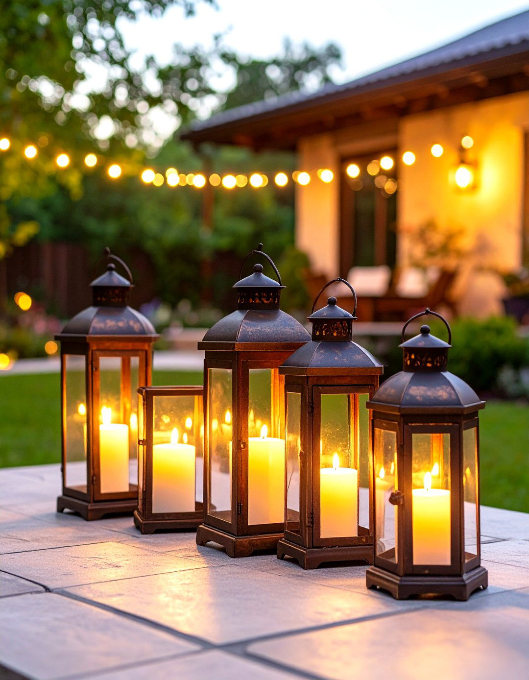 Vintage Lantern and Candle Display - 30 outdoor table decor ideas