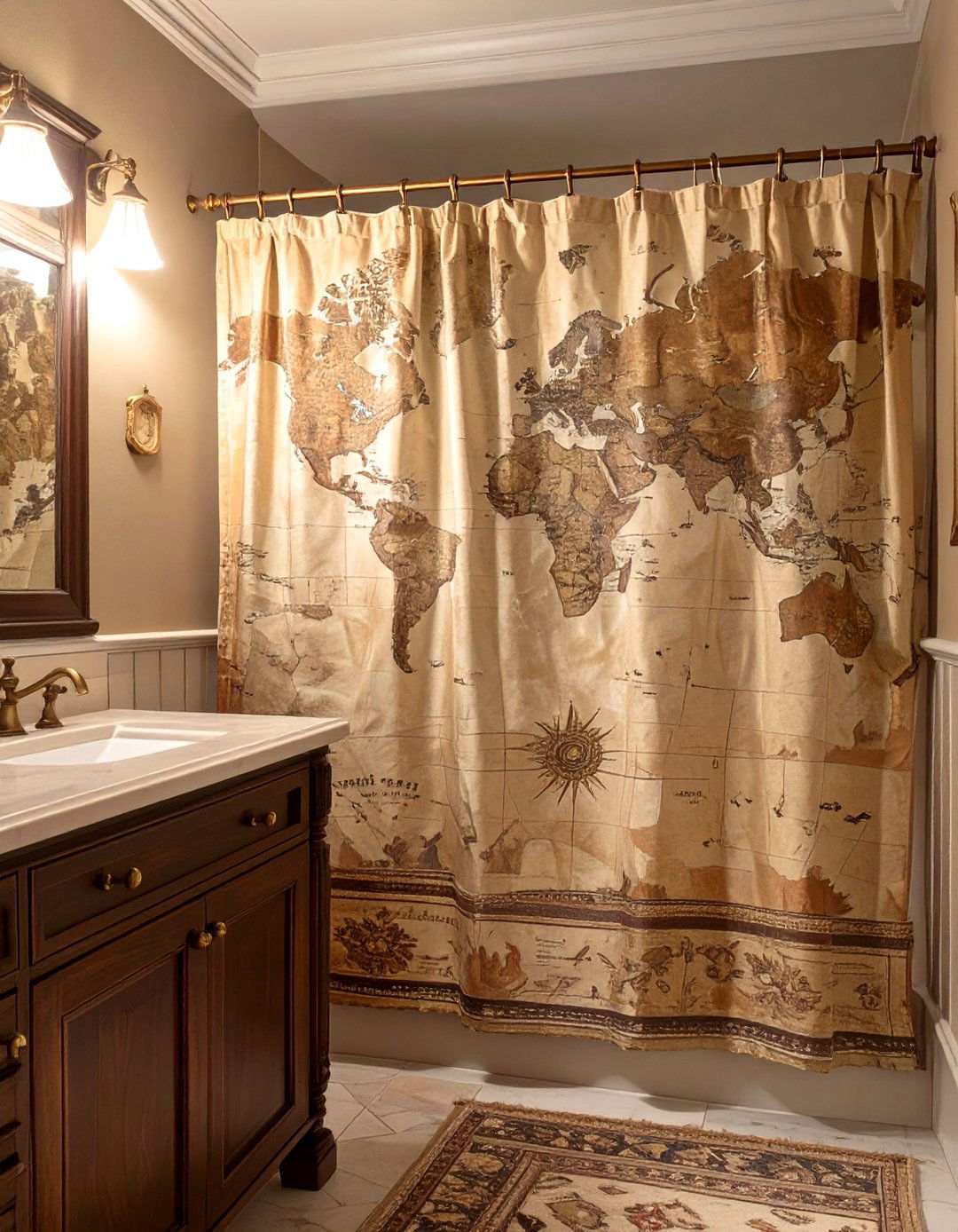 Vintage Map Bathroom Curtain - 30 bathroom curtains ideas