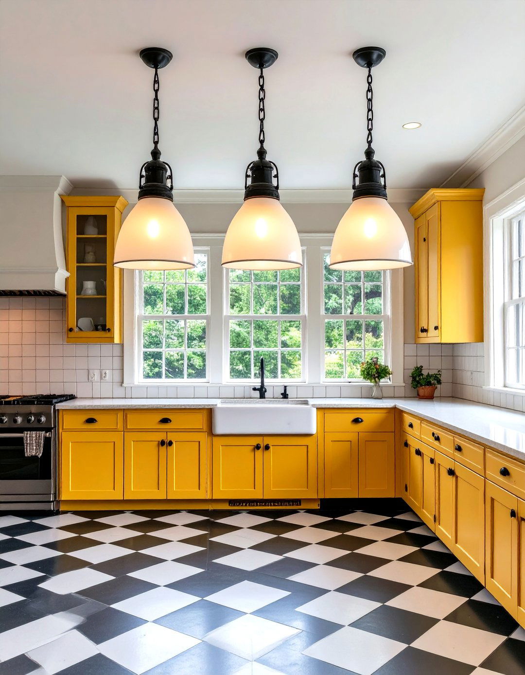 Vintage Schoolhouse Lights in a Retro Kitchen - 30 kitchen ceiling lights ideas