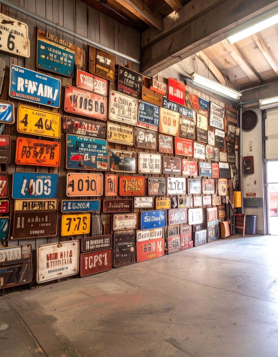 Vintage Sign and License Plate Collage - 30 interior garage wall ideas