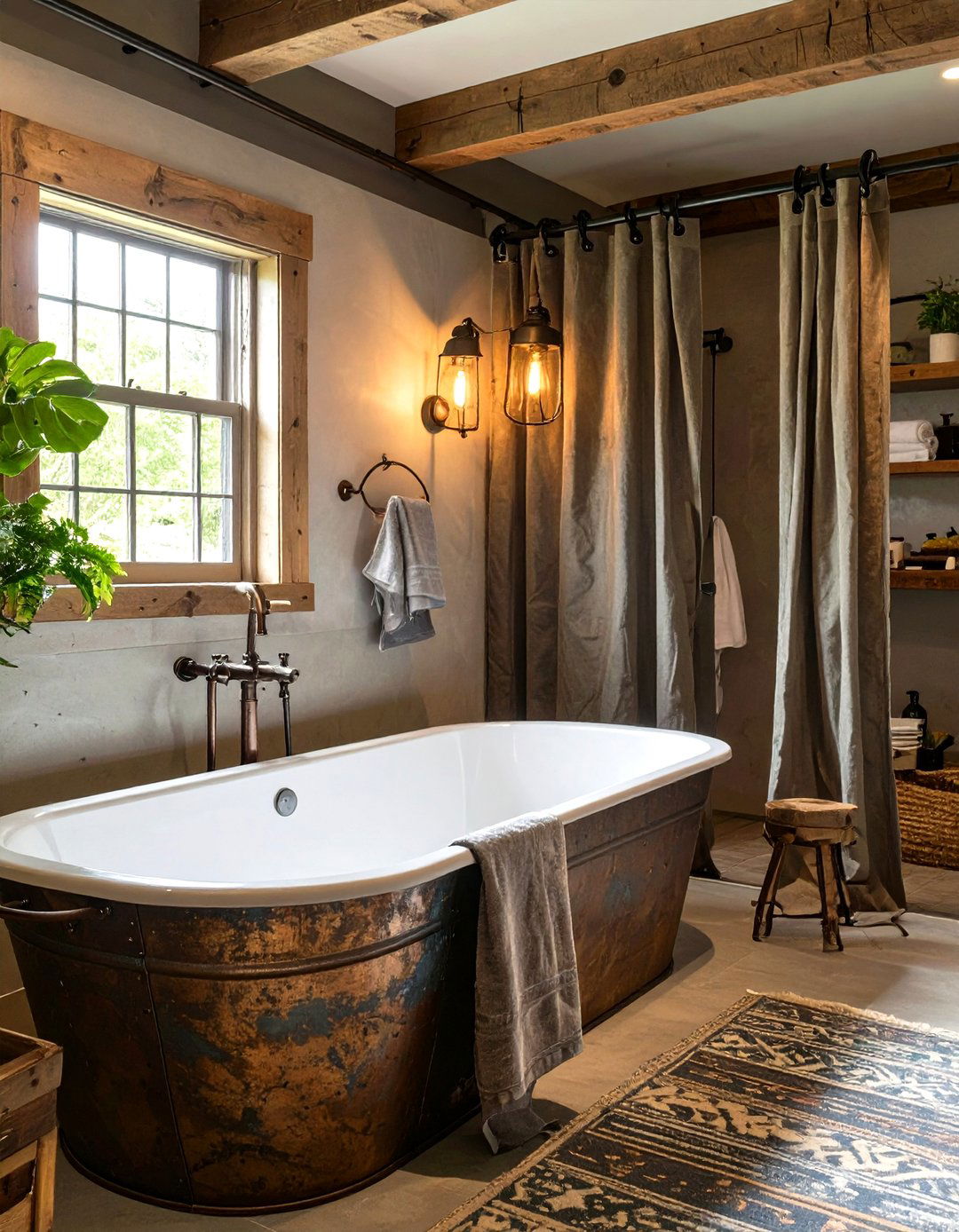 Vintage Style Trough Tub with Shower - 30 shower tub designs