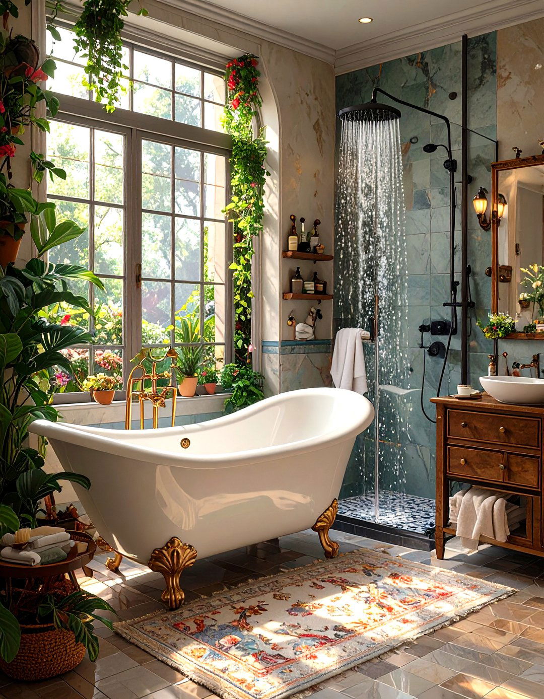 Vintage Style Tub with Modern Shower Fixtures - 30 shower and tub ideas