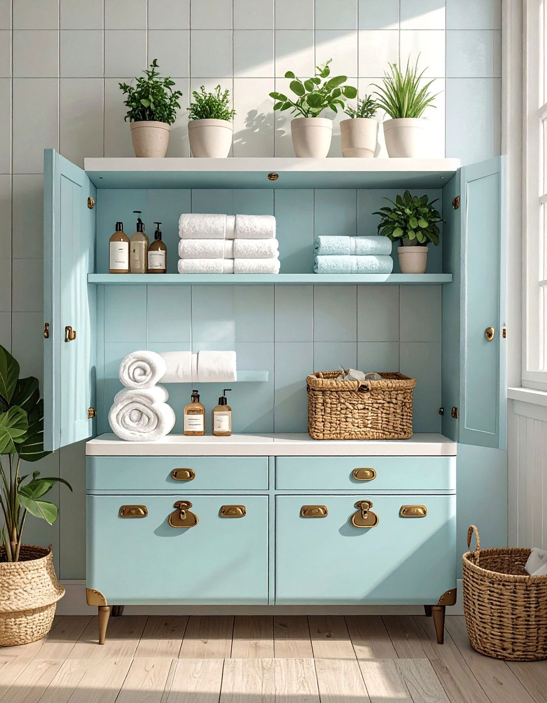 Vintage Suitcase Shelves - 30 bathroom organizer ideas