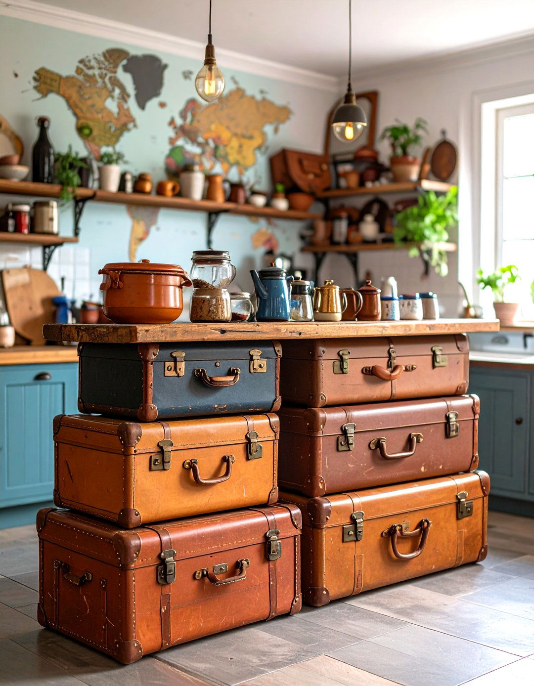 Vintage Travel Themed Coffee Bar - 30 kitchen coffee bar ideas
