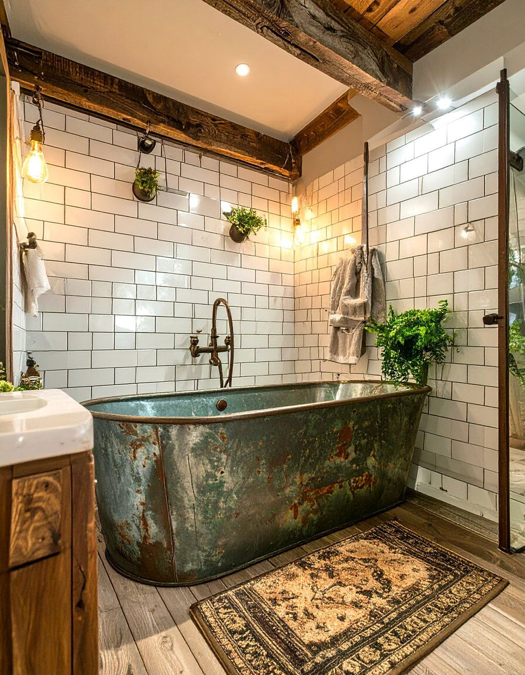 Vintage Trough Tub in a Farmhouse Shower - 30 tub in shower design ideas