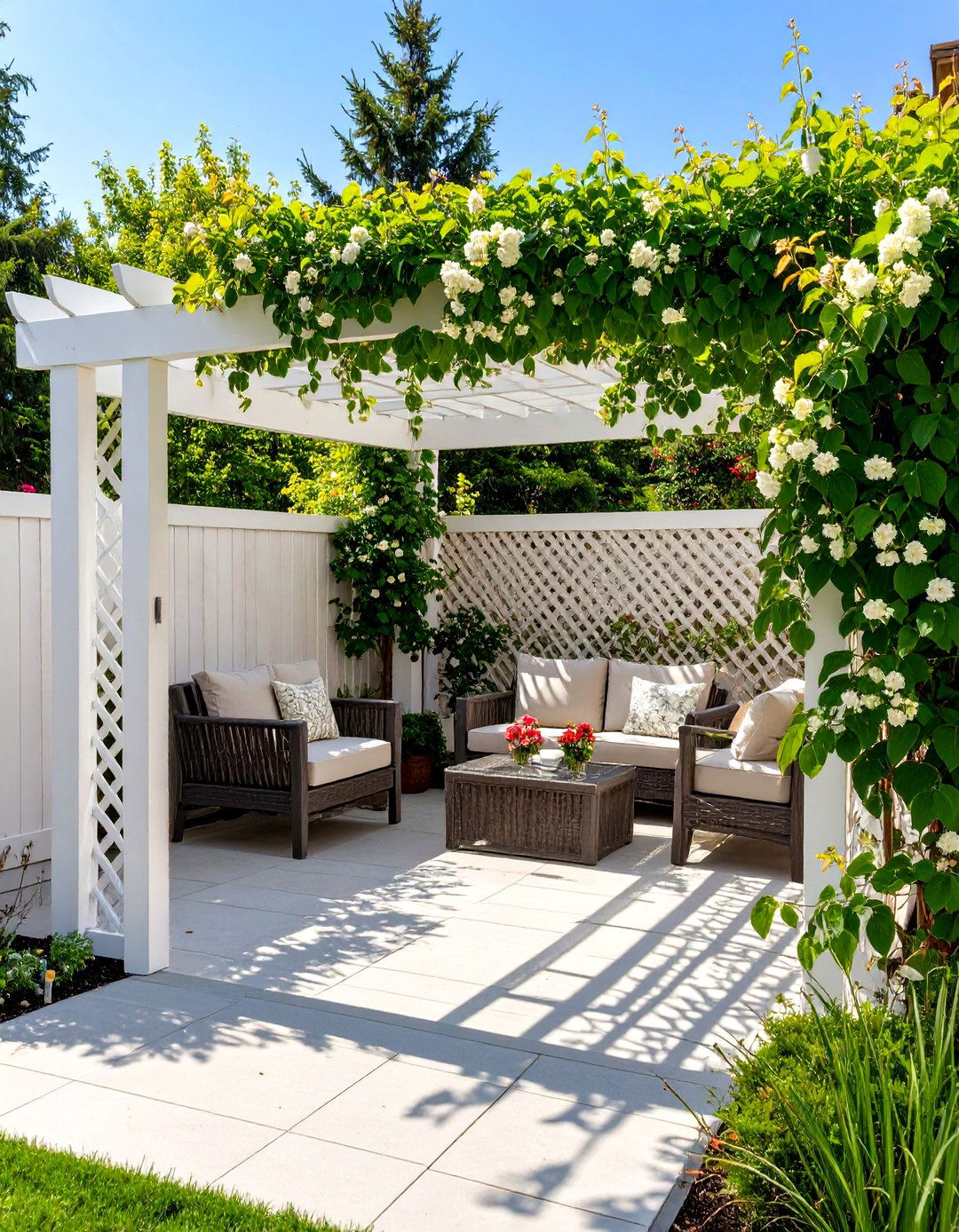 Vinyl Lattice Panel Fence - 30 small garden fence ideas