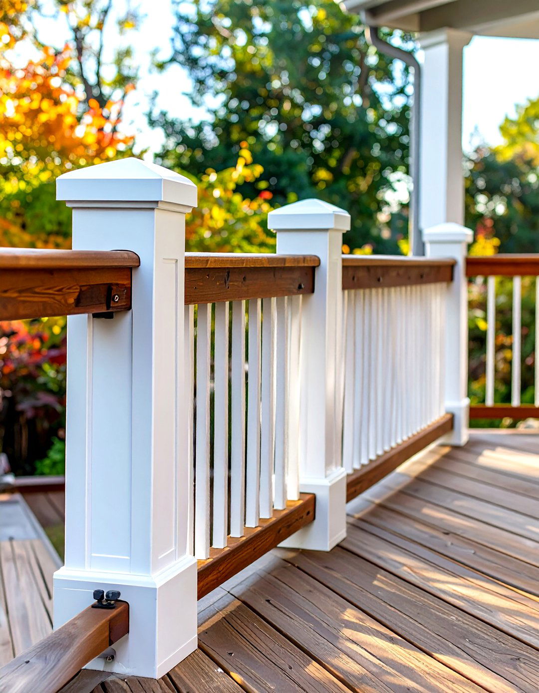 Vinyl Post Sleeve and Wood Rail - 30 cheap deck railing ideas