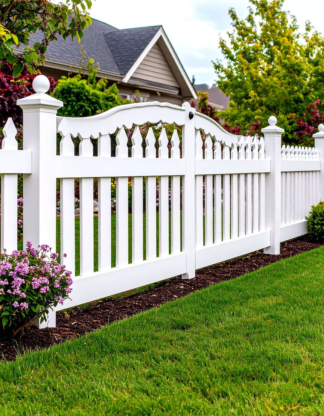 Vinyl Privacy Fence with a Scalloped Top Gate - 30 front yard fence ideas with gate