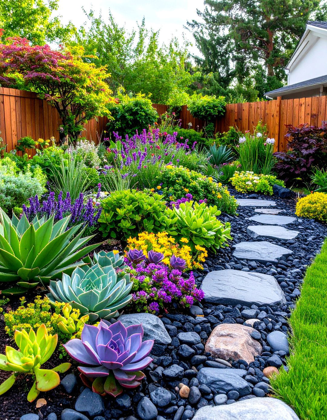 Volcanic Rock and Succulent Garden - 30 front yard landscaping ideas with rocks no grass