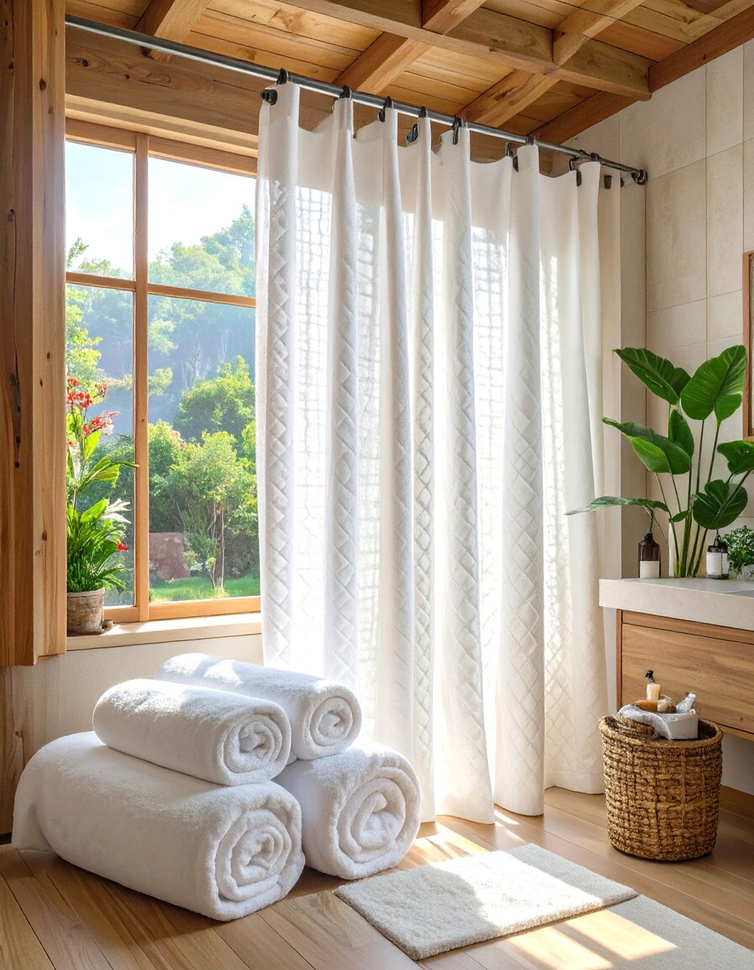 Waffle Weave Fabric Shower Curtain - 30 shower curtain ideas