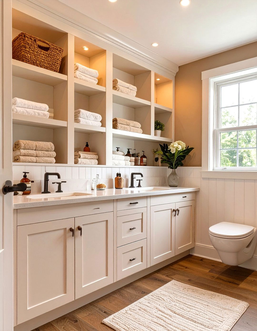 Wainscoting with Integrated Shelving - 30 bathroom wainscoting ideas