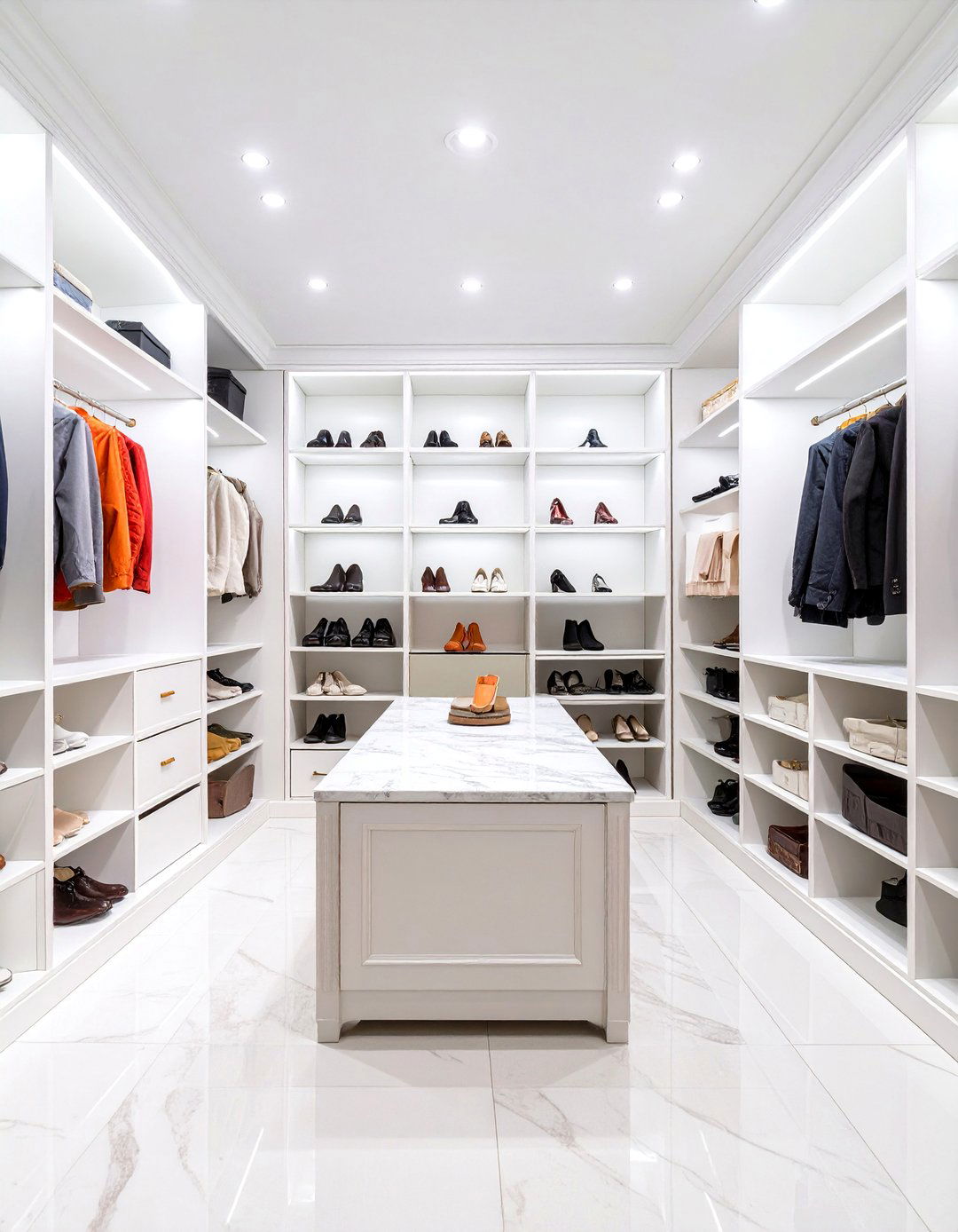 Walk In Closet with a Central Shoe Island - 30 shoe closet ideas