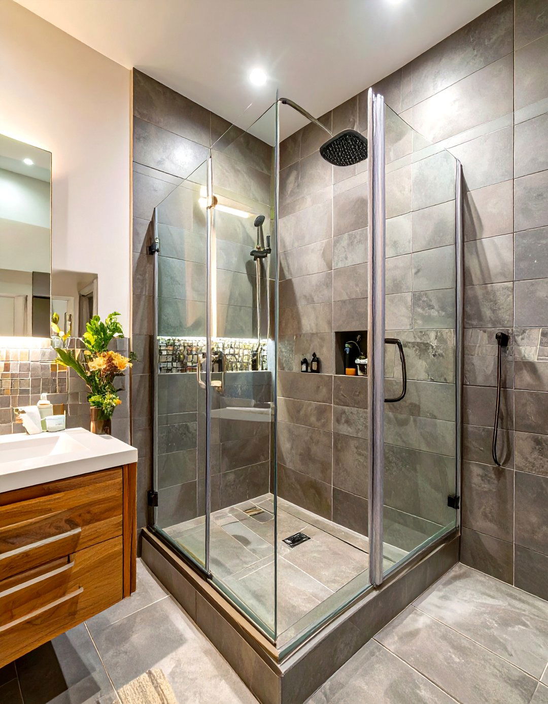 Walk In Corner Shower with a Half Wall - 30 corner shower ideas