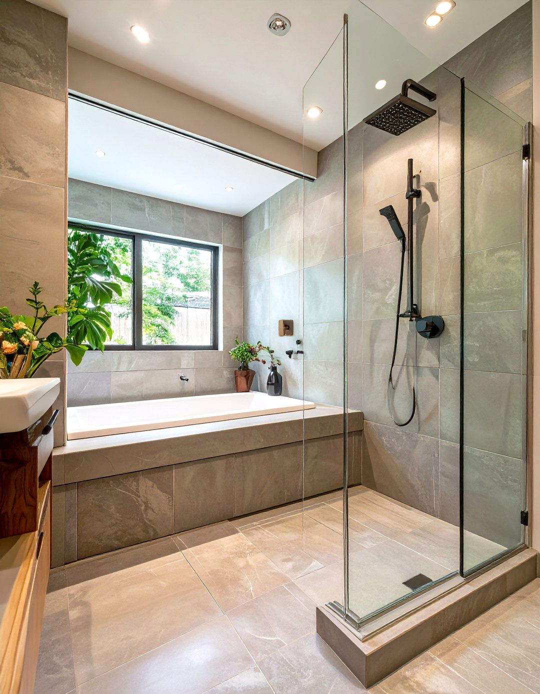 Walk in Shower with a Built in Tub Bench - 30 shower and tub ideas