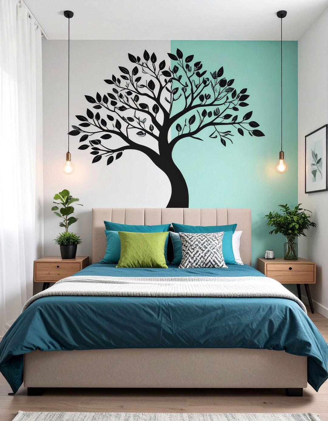 Wall Decals Instead of Busy Wallpaper - 30 small apartment bedroom ideas