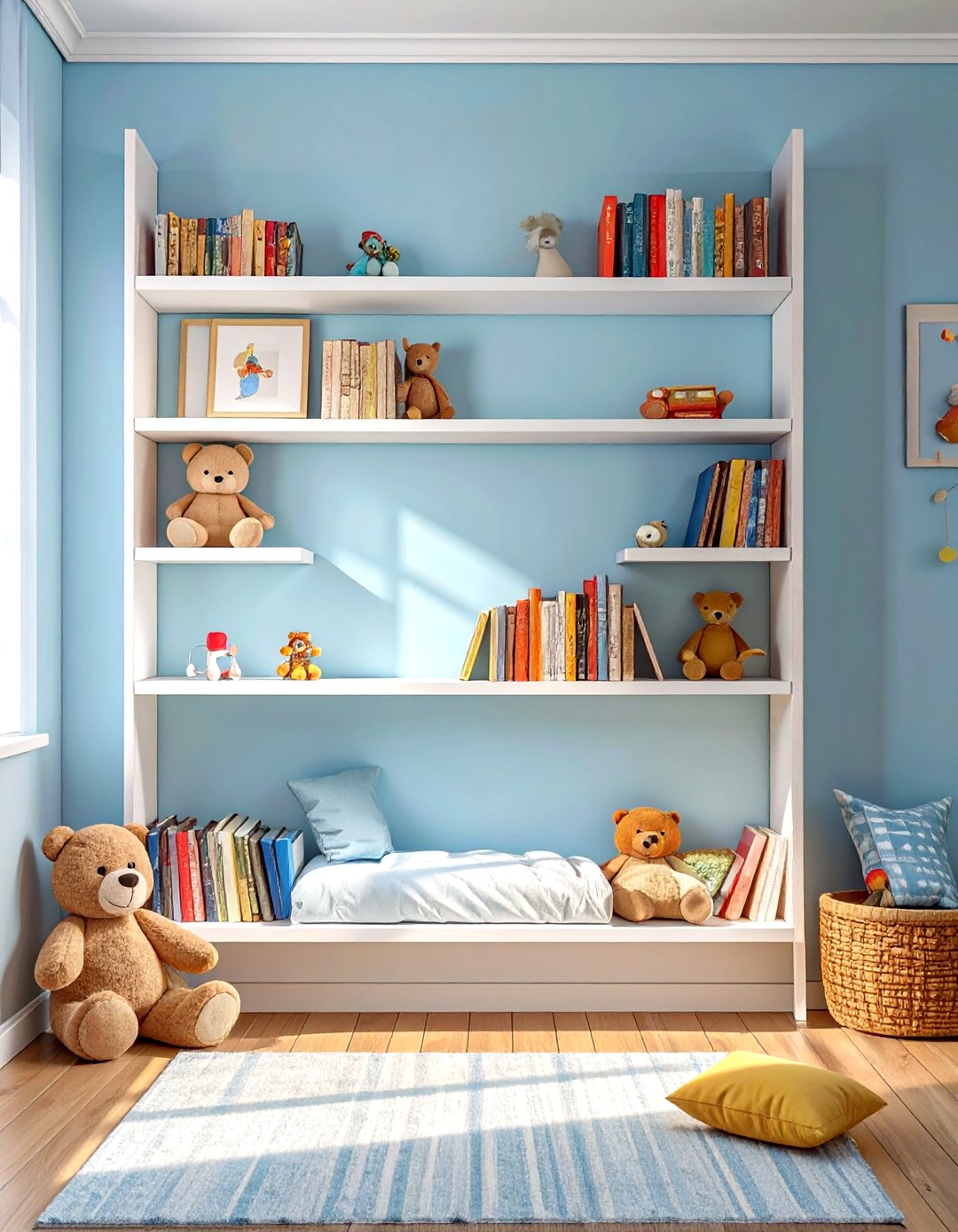 Wall Mounted Bookshelves - 30 small kids bedroom ideas