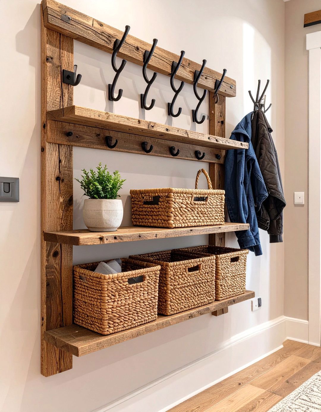 Wall Mounted Coat Rack with Shelf - 30 hallway storage ideas