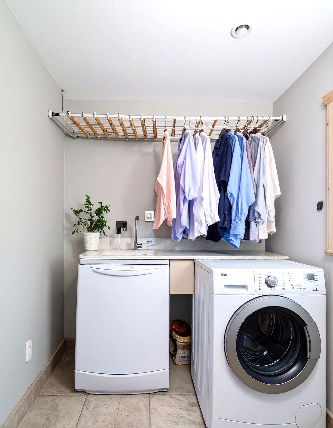 Wall Mounted Drying Racks to Maximize Floor Space - 30 unfinished basement laundry room ideas