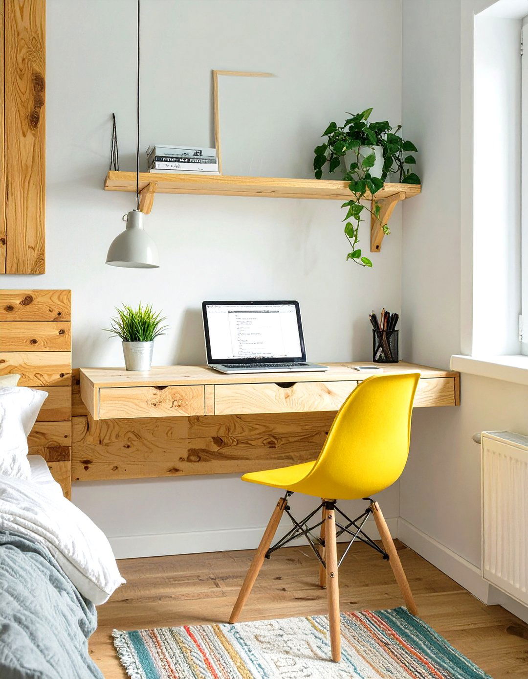 Wall Mounted Floating Desk Nook - 30 small bedroom office combo ideas