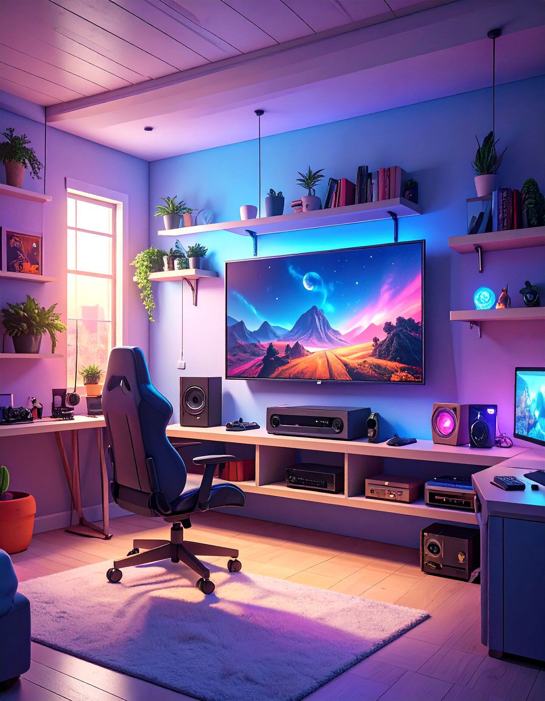 Wall Mounted Gaming Station in a Small Garage - 30 small garage man cave ideas