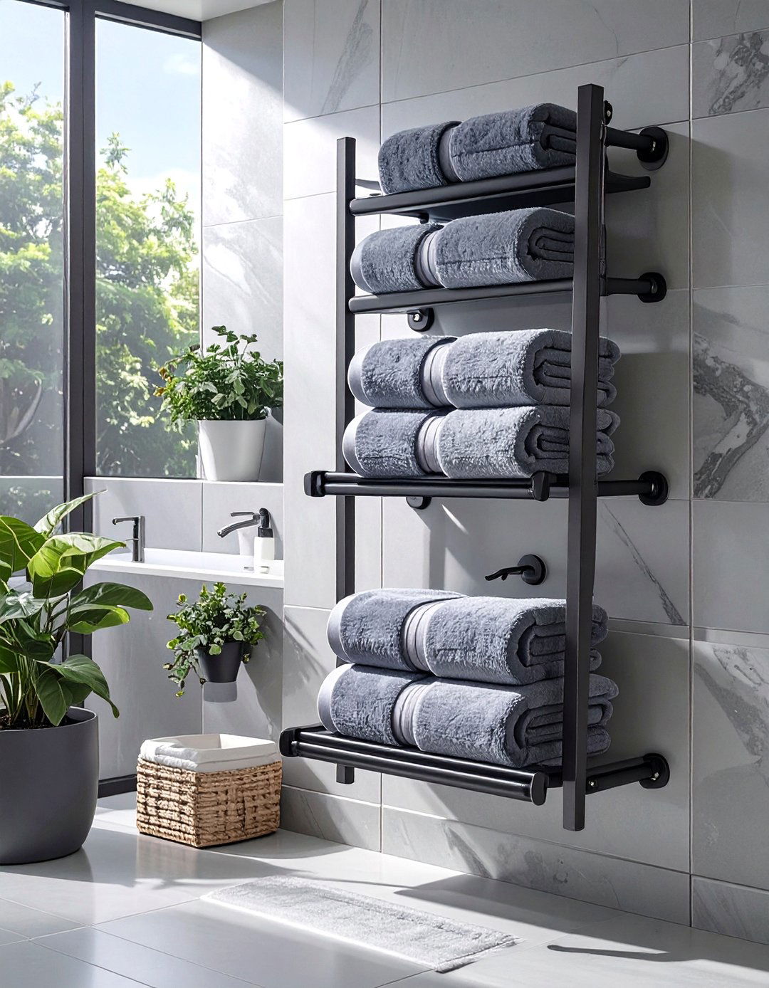 Wall Mounted Heated Towel Rail - 30 bathroom towel storage ideas