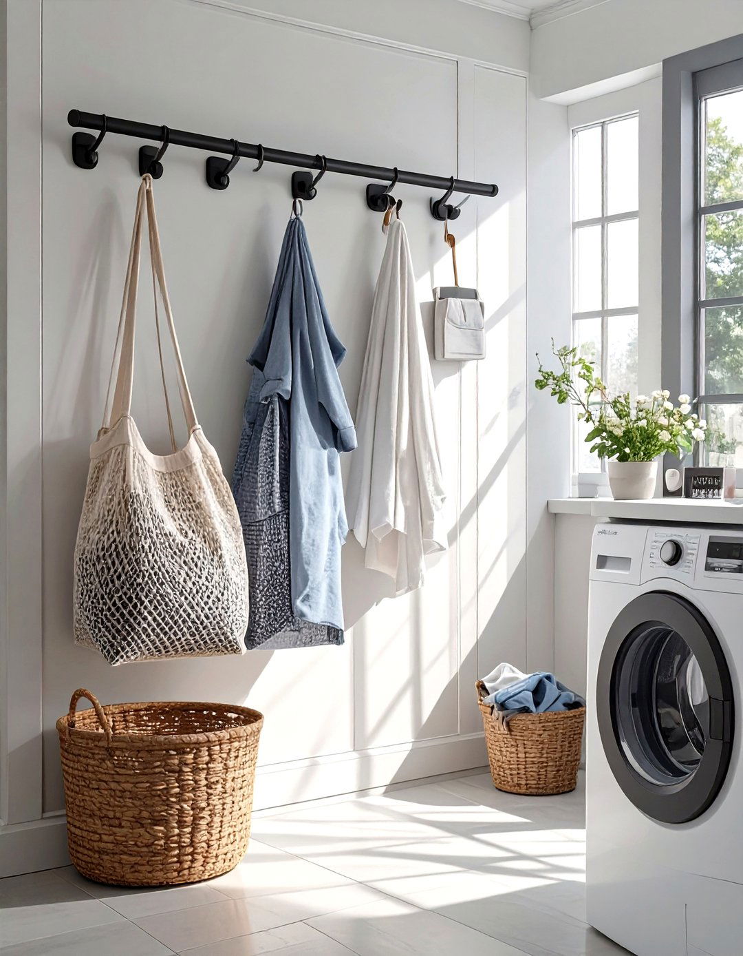 Wall Mounted Hooks for Miscellaneous Items - 30 tiny laundry room ideas