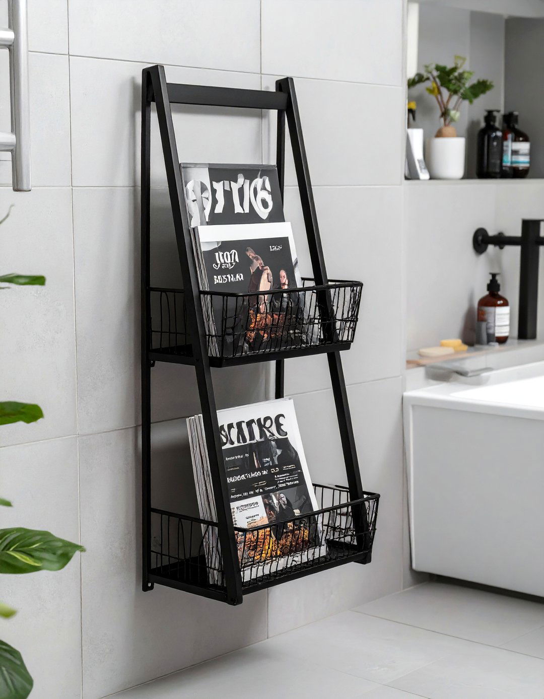 Wall Mounted Magazine Rack - 30 bathroom organizer ideas