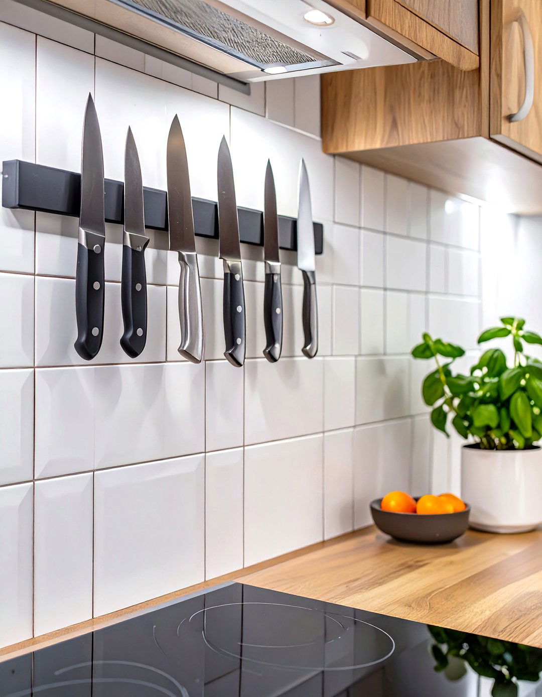 Wall Mounted Magnetic Knife Strip - 30 small simple kitchen design ideas