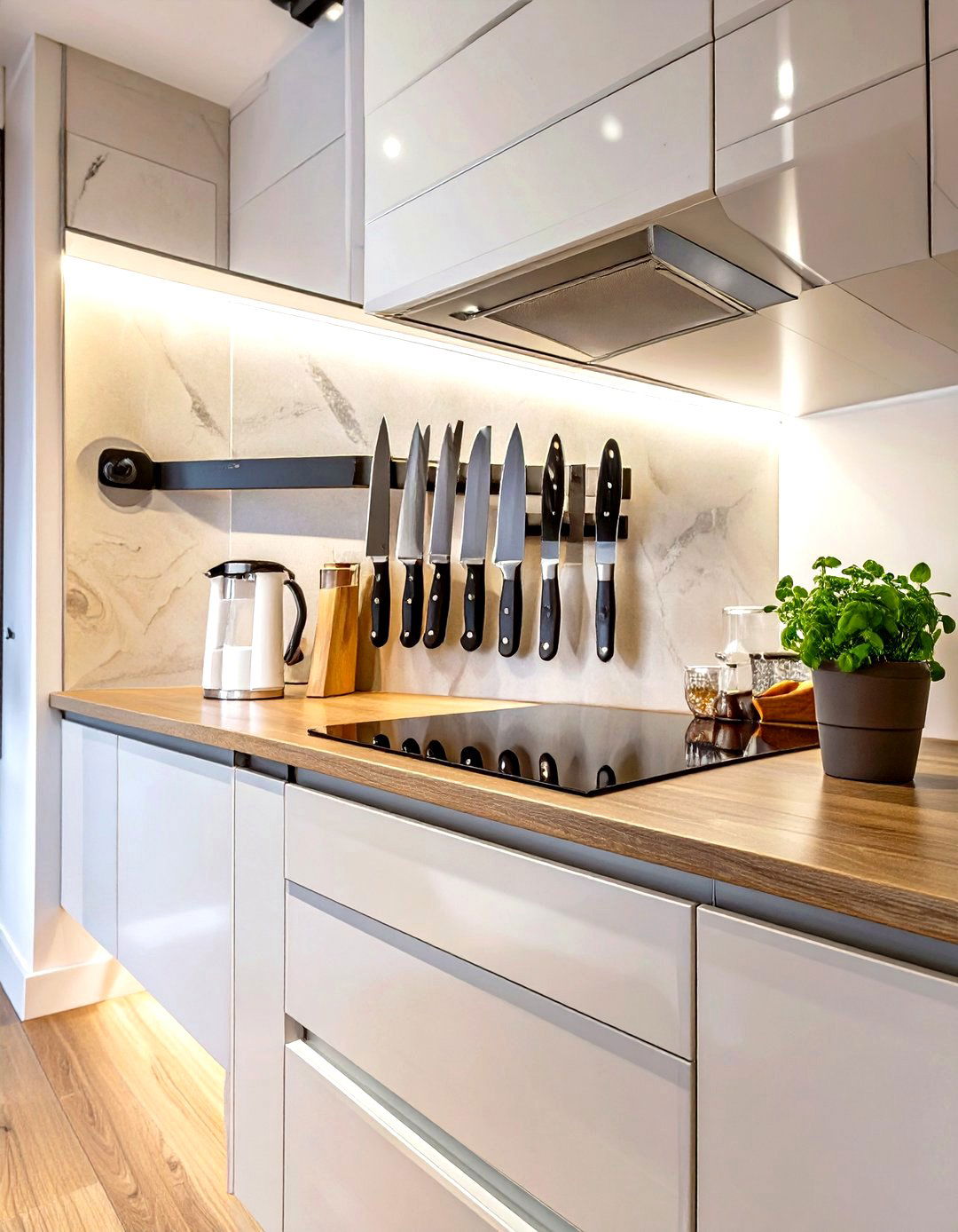 Wall Mounted Magnetic Knife Strip - 30 small galley kitchen ideas on a budget